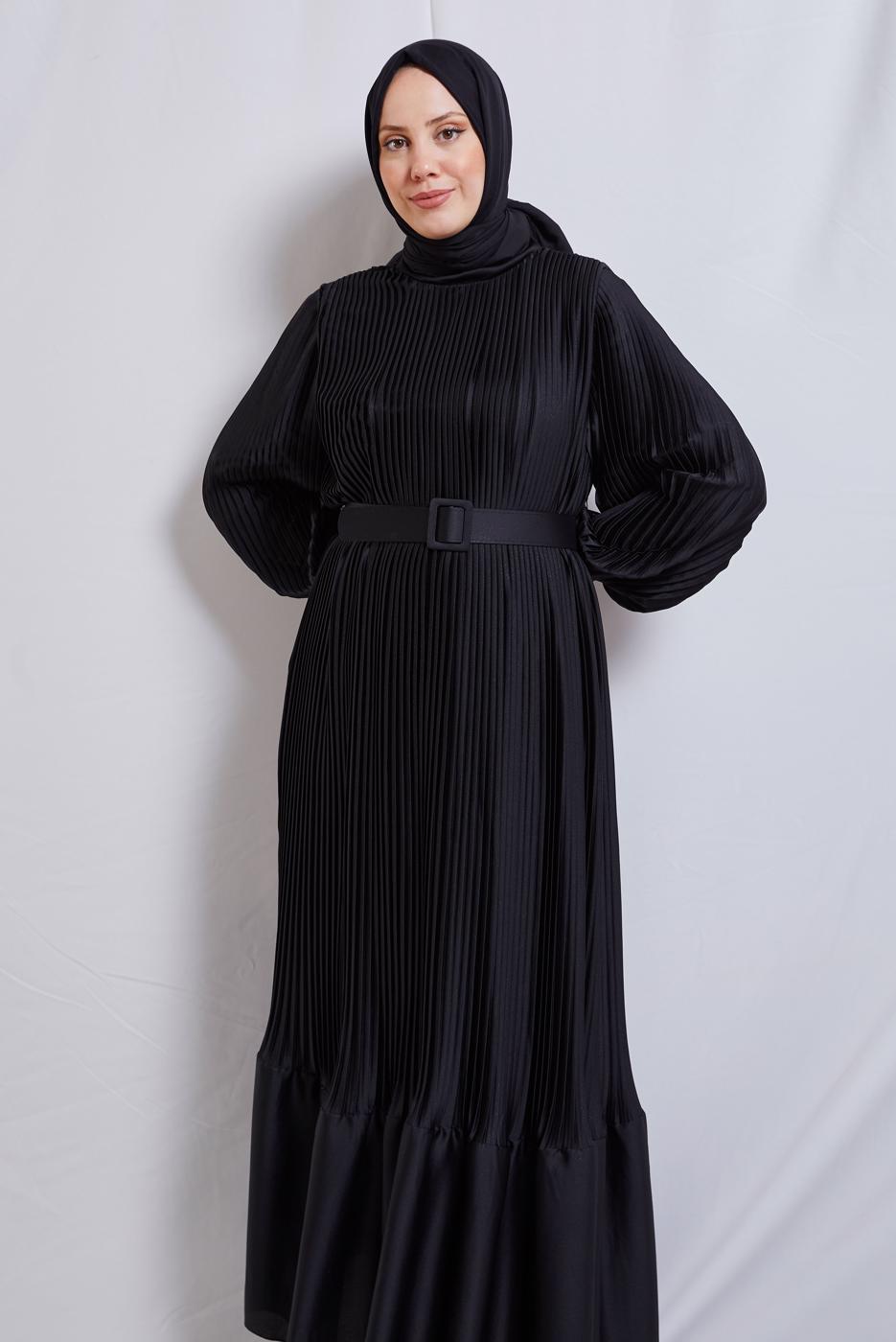 Vêtements hijab NOIR ROBE DE SOIRÉE CEINTURE T 3534