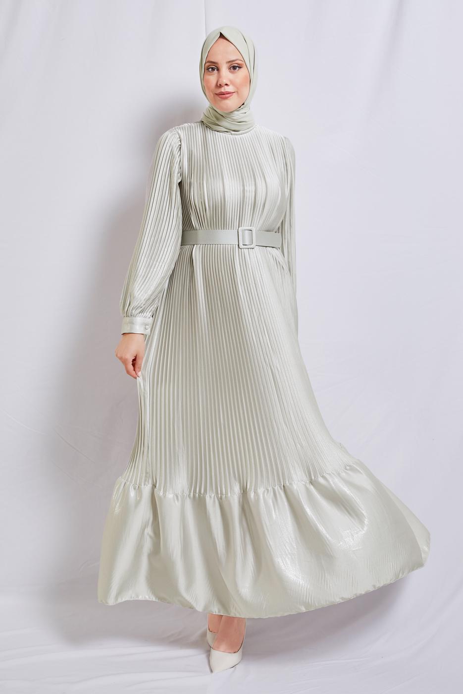 Vêtements hijab BEIGE ROBE DE SOIRÉE CEINTURE T 3534