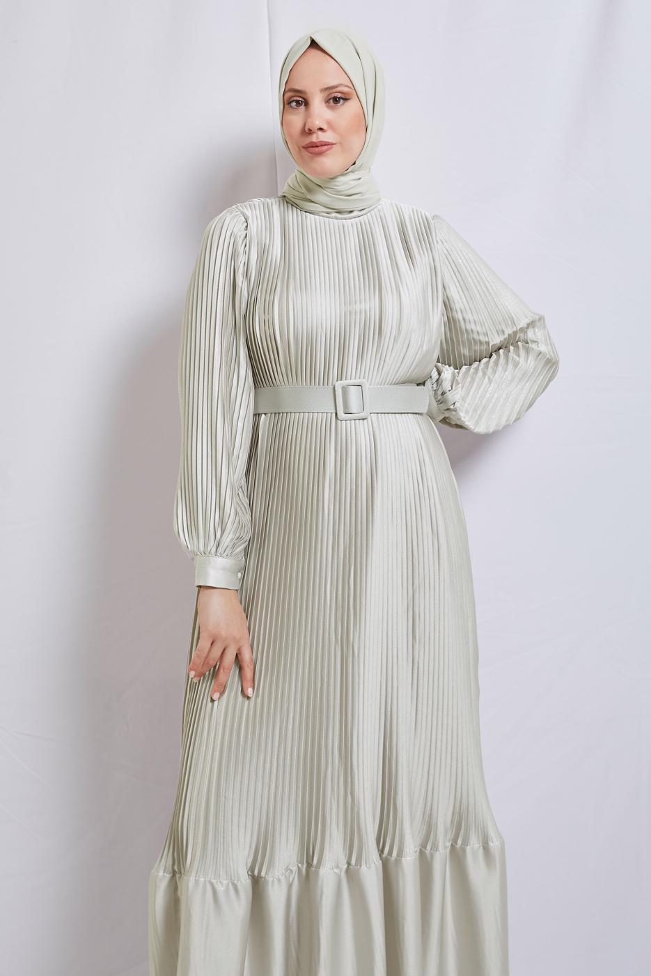 Vêtements hijab BEIGE ROBE DE SOIRÉE CEINTURE T 3534