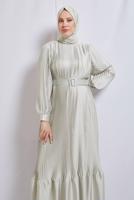 Vêtements hijab BEIGE ROBE DE SOIRÉE CEINTURE T 3534