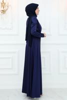 Tesettür giyim LACİVERT İŞLEME DETAYLI ABİYE ELBİSE T 3653