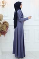 Tesettür giyim LACİVERT İŞLEME DETAYLI ABİYE ELBİSE T 3653