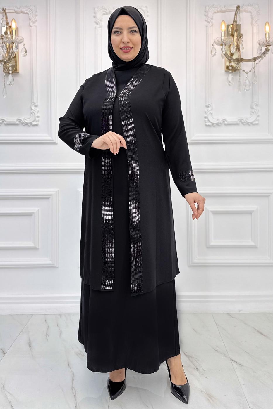 Hijab clothing BLACK EVENING DRESS WITH GEM T 3721