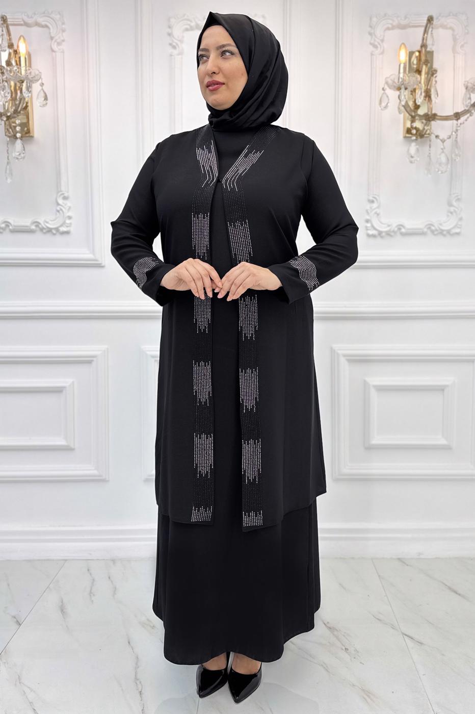 Hijab clothing BLACK EVENING DRESS WITH GEM T 3721