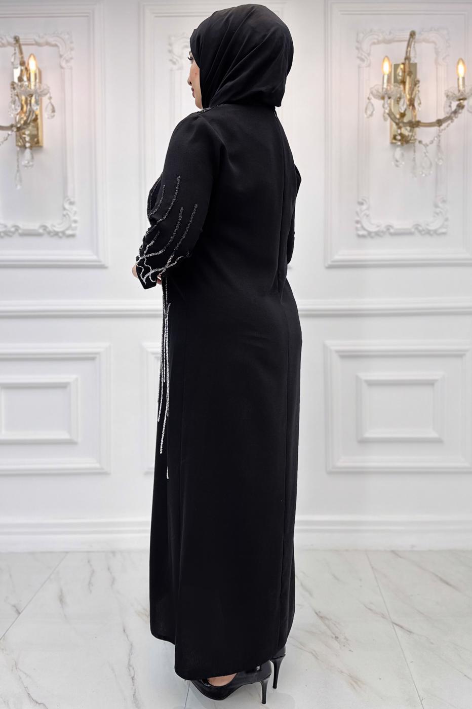 Hijab clothing BLACK EVENING DRESS WITH GEM T 3721