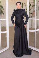 Vêtements hijab NOIR ROBE DE SOIRÉE EN SATIN T 3754