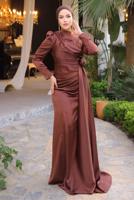 Tesettür giyim KAHVE SATEN ABİYE ELBİSE T 3754