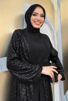 Tesettür giyim SİYAH PUL PAYETLİ ABİYE ELBİSE TAKIM T 3848