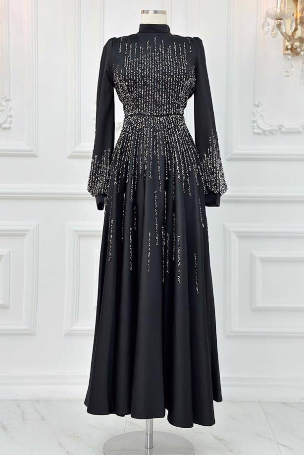 Hijab clothing BLACK GEM EMBROIDERED MODEST EVENING DRESS T 3853 - TRENDTESETTÜR