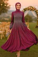 Hijab clothing CLARET RED GEM EMBROIDERED MODEST EVENING DRESS T 3853
