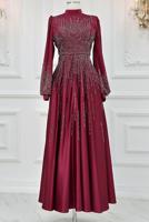 Hijab clothing CLARET RED GEM EMBROIDERED MODEST EVENING DRESS T 3853