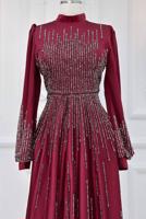 Hijab clothing CLARET RED GEM EMBROIDERED MODEST EVENING DRESS T 3853