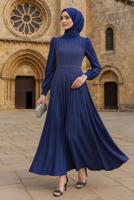 Hijab clothing NAVY BLUE GEM EMBROIDERED MODEST EVENING DRESS T 3853