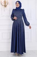 Hijab clothing NAVY BLUE GEM EMBROIDERED MODEST EVENING DRESS T 3853