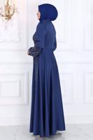 Hijab clothing NAVY BLUE GEM EMBROIDERED MODEST EVENING DRESS T 3853