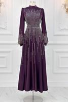 Tesettür giyim MÜRDÜM TAŞ BASKILI TESETTÜR ABİYE ELBİSE T 3853