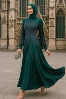Hijab clothing GREEN GEM EMBROIDERED MODEST EVENING DRESS T 3853
