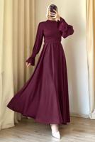 Tesettür giyim MÜRDÜM KUŞAKLI SATEN ABİYE ELBİSE T 3895