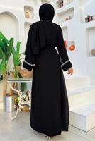 Vêtements hijab NOIR COSTUME ABAYA CEINTURE T 3948