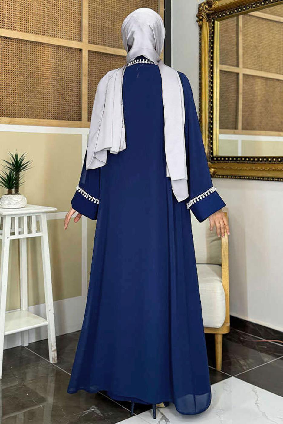 Hijab clothing NAVY BLUE BELTED ABAYA SUIT T 3948