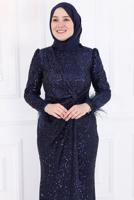 Tesettür giyim LACİVERT PUL PAYETLİ TESETTÜR ABİYE ELBİSE T 3953