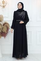 Tesettür giyim SİYAH TAŞ DETAYLI ABİYE ELBİSE T 4653