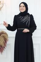 Tesettür giyim SİYAH TAŞ DETAYLI ABİYE ELBİSE T 4653