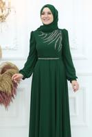 Tesettür giyim YEŞİL TAŞ DETAYLI ABİYE ELBİSE T 4653