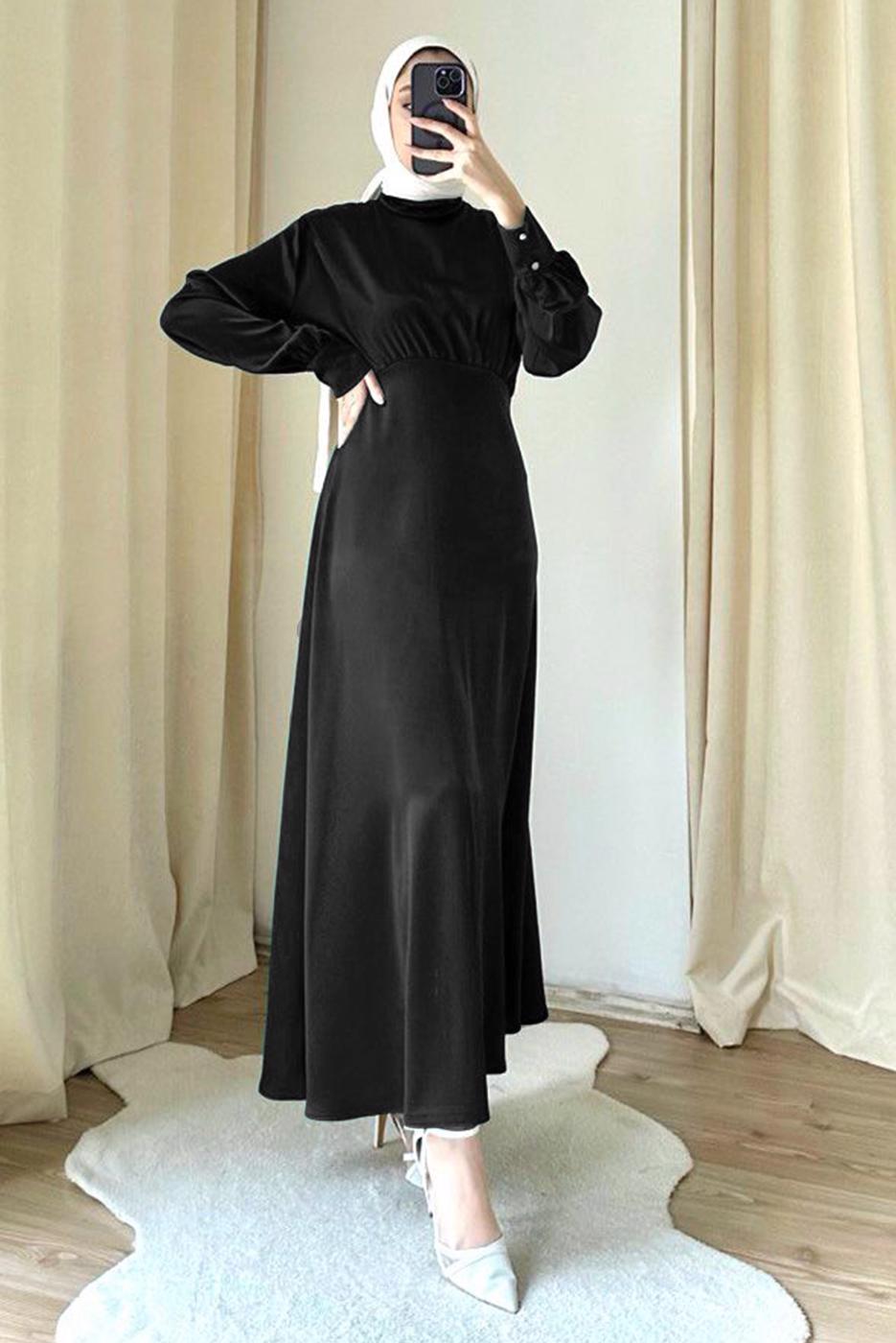 Tesettür giyim SİYAH YARASA KOL ABİYE ELBİSE T 4748