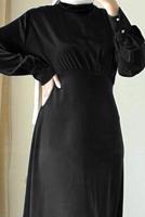 Tesettür giyim SİYAH YARASA KOL ABİYE ELBİSE T 4748