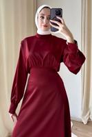 Tesettür giyim BORDO YARASA KOL ABİYE ELBİSE T 4748