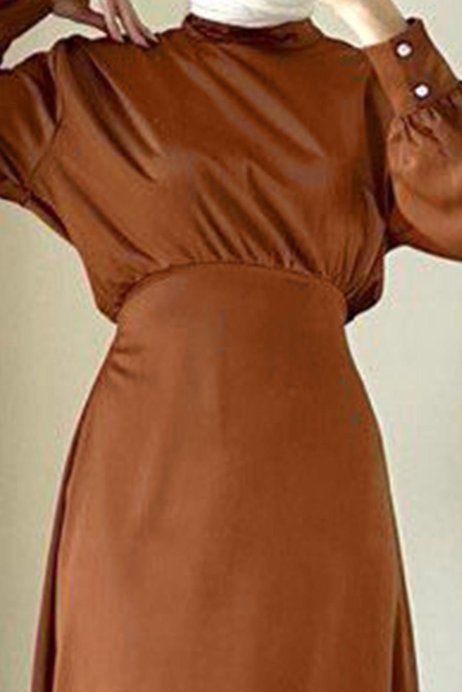 Tesettür giyim KAHVE YARASA KOL ABİYE ELBİSE T 4748