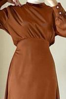 Tesettür giyim KAHVE YARASA KOL ABİYE ELBİSE T 4748