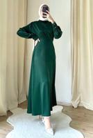 Tesettür giyim YEŞİL YARASA KOL ABİYE ELBİSE T 4748