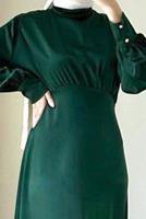 Tesettür giyim YEŞİL YARASA KOL ABİYE ELBİSE T 4748