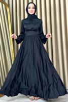 Vêtements hijab NOIR ROBE DE SOIRÉE MODESTE CEINTURE T 5016