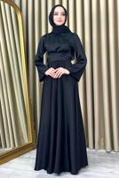 Vêtements hijab NOIR ROBE DE SOIRÉE MODESTE CEINTURE T 5016