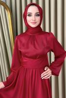 Vêtements hijab ROUGE ROBE DE SOIRÉE MODESTE CEINTURE T 5016