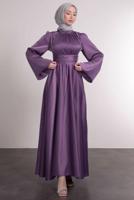 Tesettür giyim MOR KUŞAKLI TESETTÜR ABİYE ELBİSE T 5016