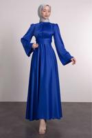 Tesettür giyim LACİVERT KUŞAKLI TESETTÜR ABİYE ELBİSE T 5016