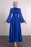 Tesettür giyim LACİVERT KUŞAKLI TESETTÜR ABİYE ELBİSE T 5016