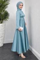 Tesettür giyim MAVİ KUŞAKLI TESETTÜR ABİYE ELBİSE T 5016