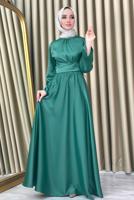 Tesettür giyim YEŞİL KUŞAKLI TESETTÜR ABİYE ELBİSE T 5016