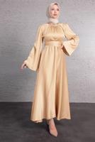 Tesettür giyim TURUNCU KUŞAKLI TESETTÜR ABİYE ELBİSE T 5016