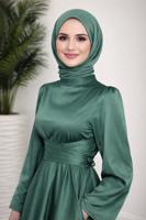 Tesettür giyim YEŞİL KUŞAKLI TESETTÜR ABİYE ELBİSE T 5016