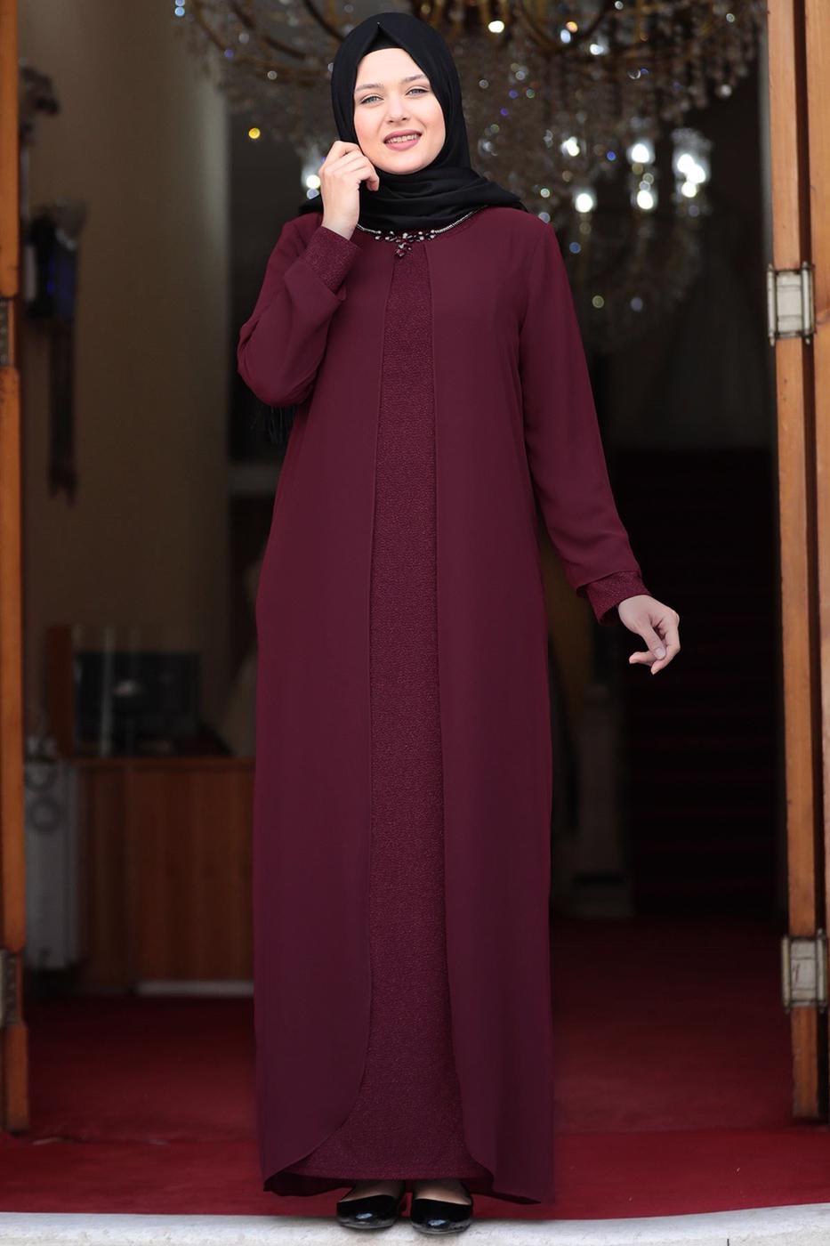 Vêtements hijab ROUGE BORDEAUX ROBE DE SOIRÉE GRANDE TAILLE T 5033