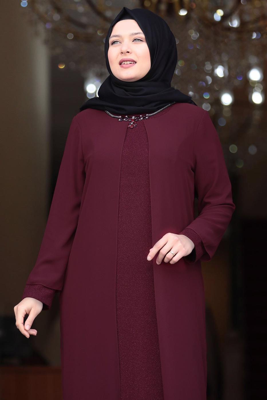 Vêtements hijab ROUGE BORDEAUX ROBE DE SOIRÉE GRANDE TAILLE T 5033