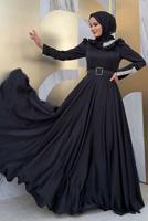 Tesettür giyim SİYAH TAŞ DETAYLI ABİYE ELBİSE T 5511