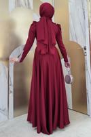 Tesettür giyim BORDO TAŞ DETAYLI ABİYE ELBİSE T 5511