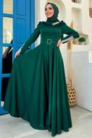 Tesettür giyim YEŞİL TAŞ DETAYLI ABİYE ELBİSE T 5511